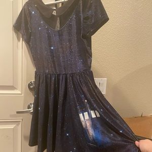 Velvety Doctor Who Dress with Collar and Sheer Accent